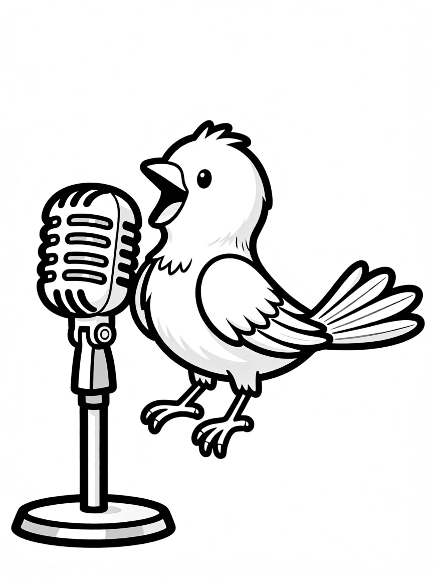 A singing bird on a microphone.