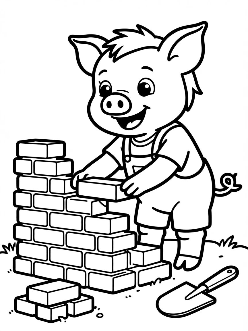 A little pig building a brick house.