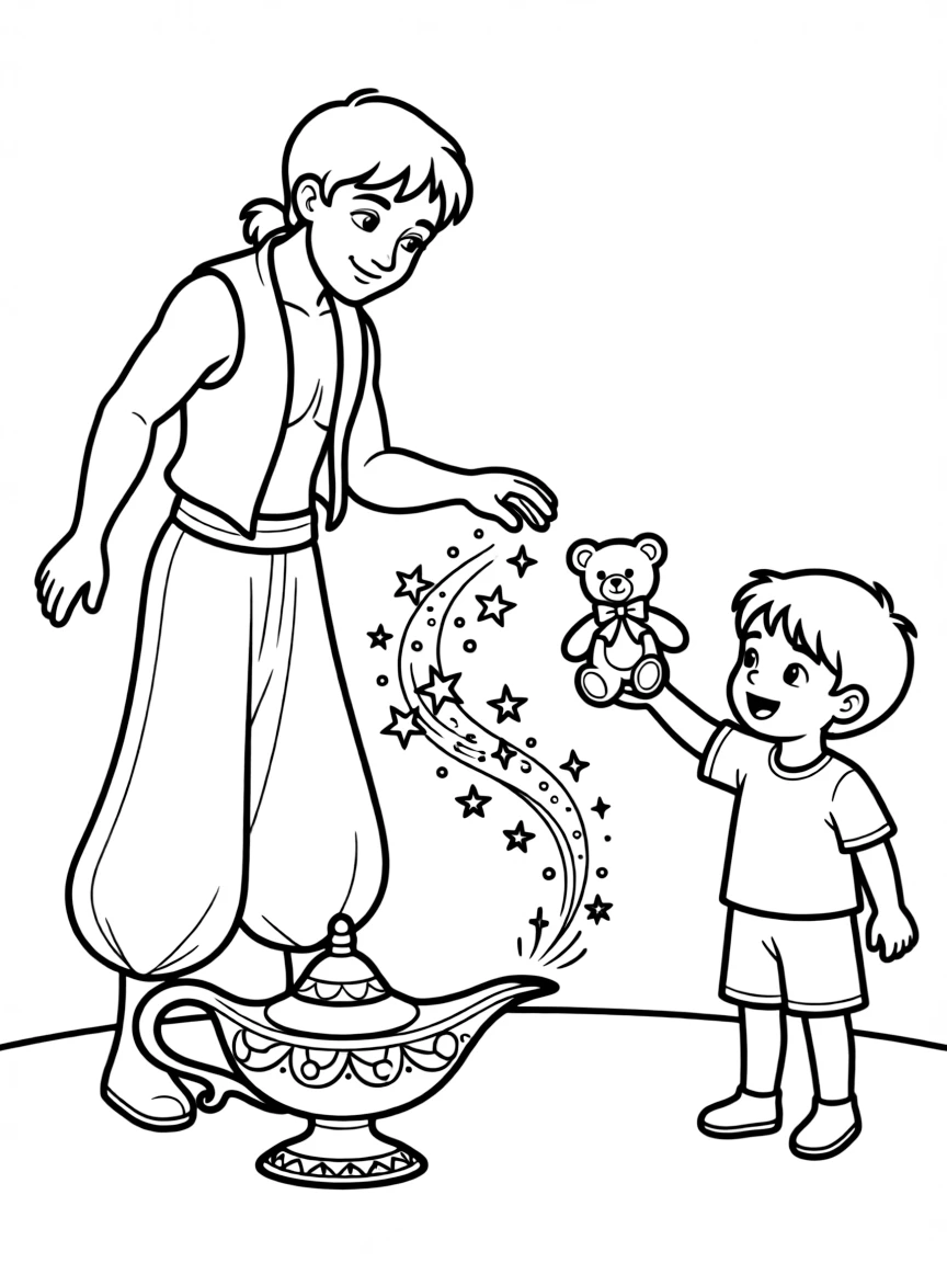 A magical genie granting a wish for a new toy.