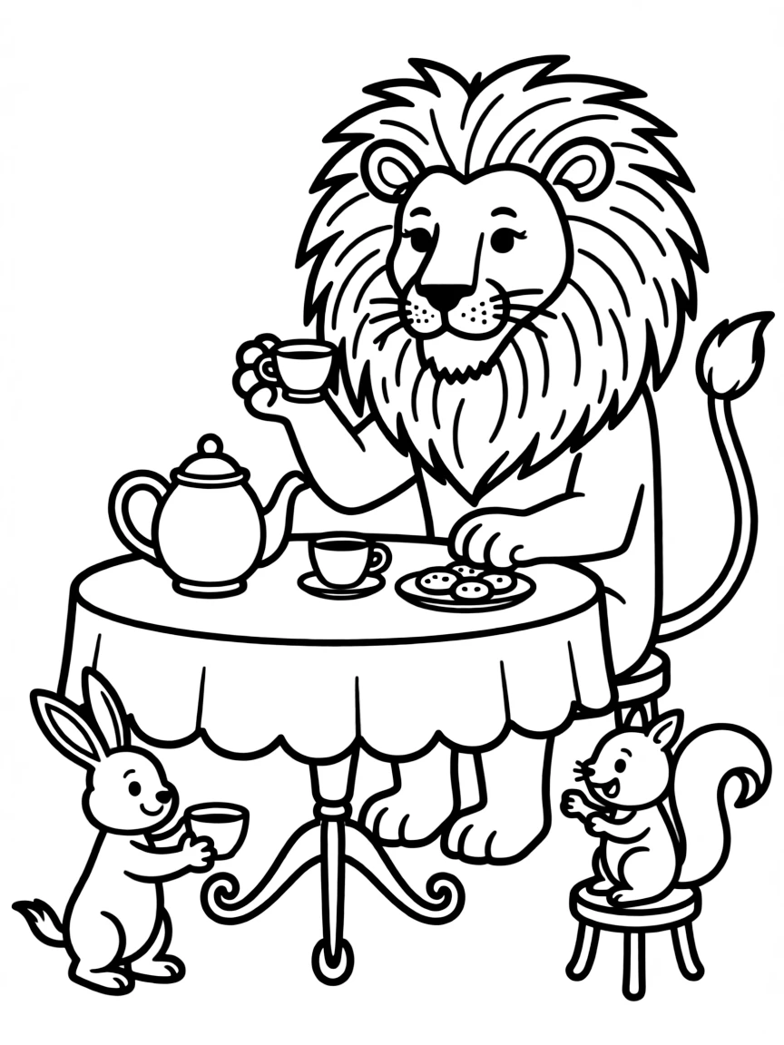 A majestic lion having a tea party.