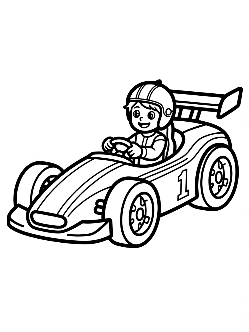 A speedy race car with a happy driver.