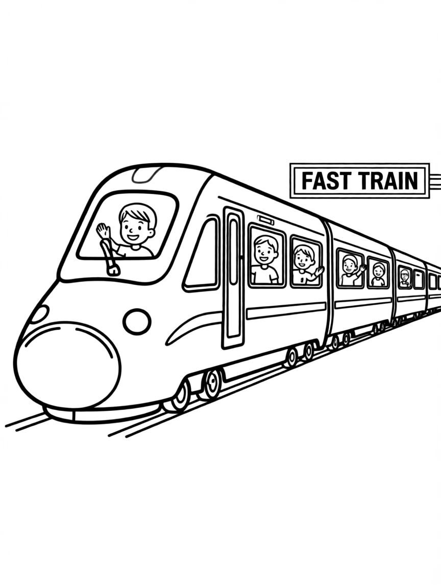 A fast train carrying smiling passengers.