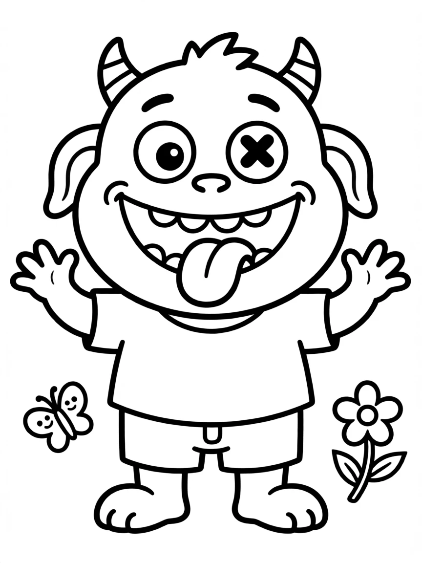 A giant monster making silly faces.