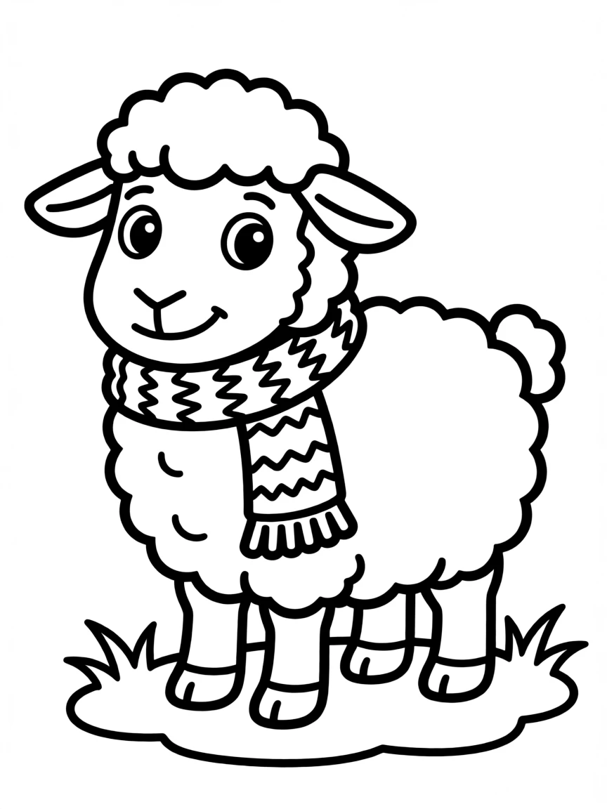 A bleating sheep wearing a woolly scarf.