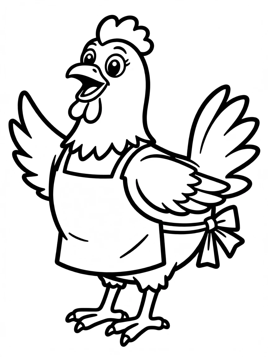 A clucking chicken wearing an apron.