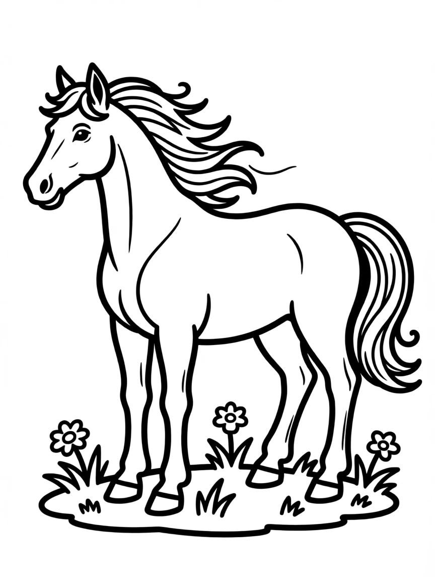 A neighing horse with a flowing mane.