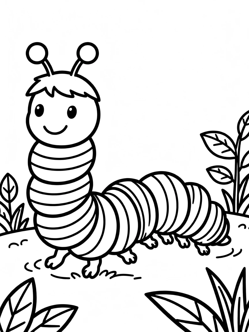 A crawling caterpillar with colorful stripes.