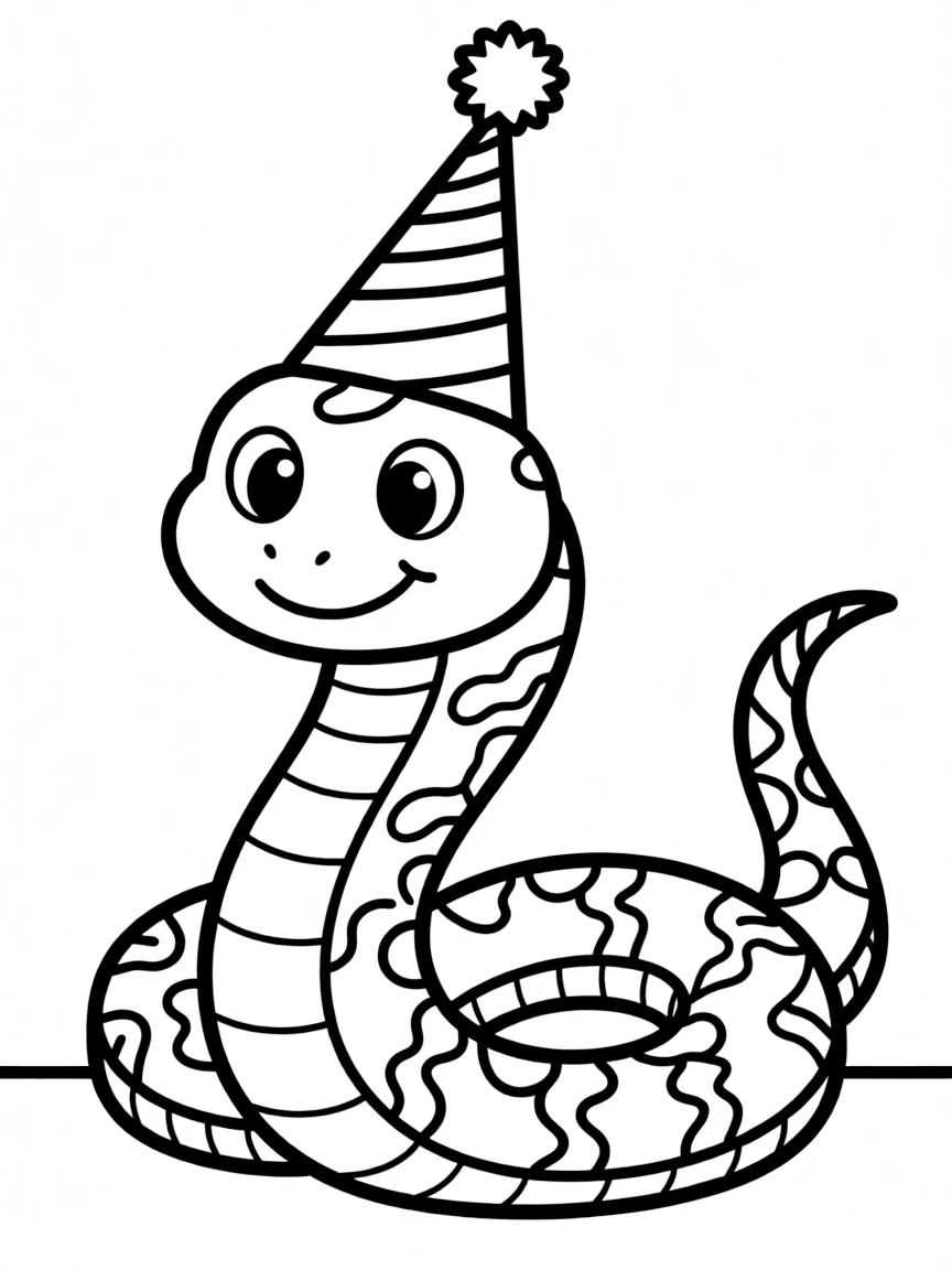 A slithering snake wearing a party hat.