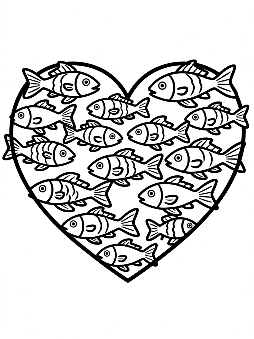 A school of fish forming a heart shape.