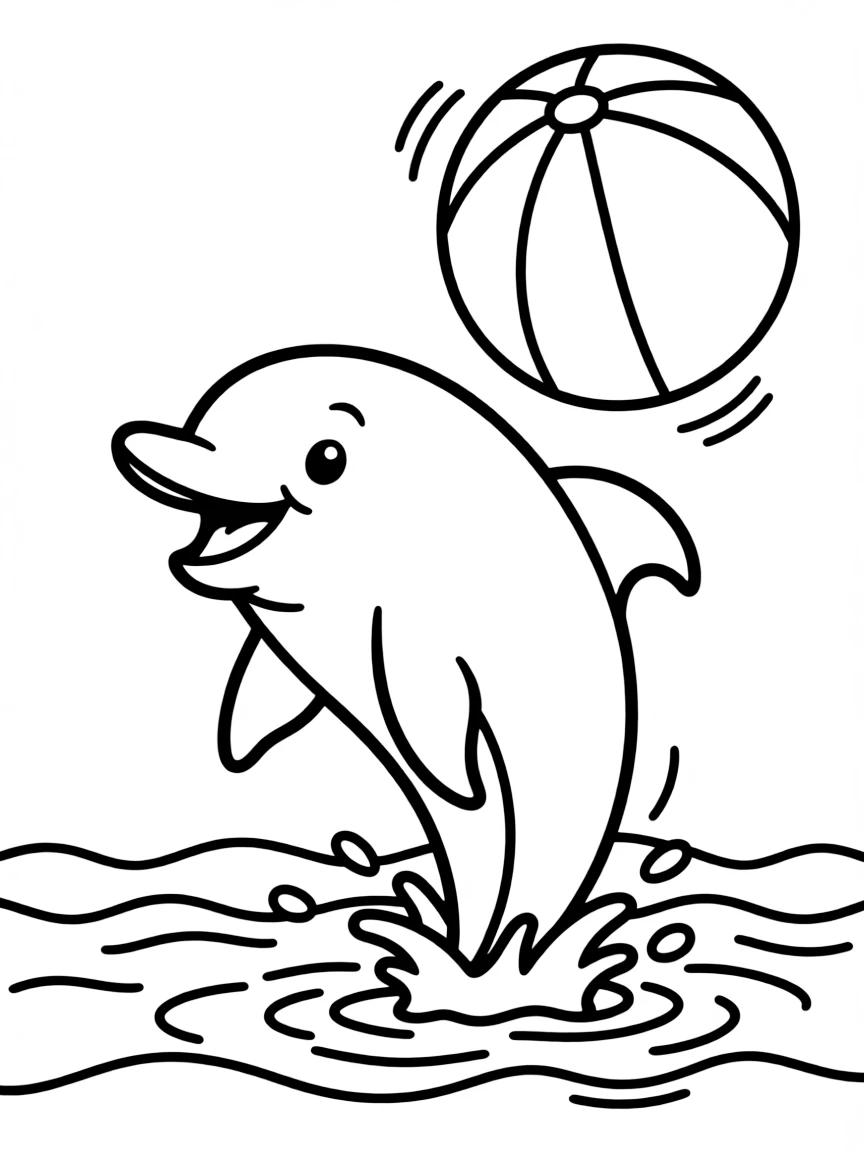 A playful dolphin playing with a beach ball.
