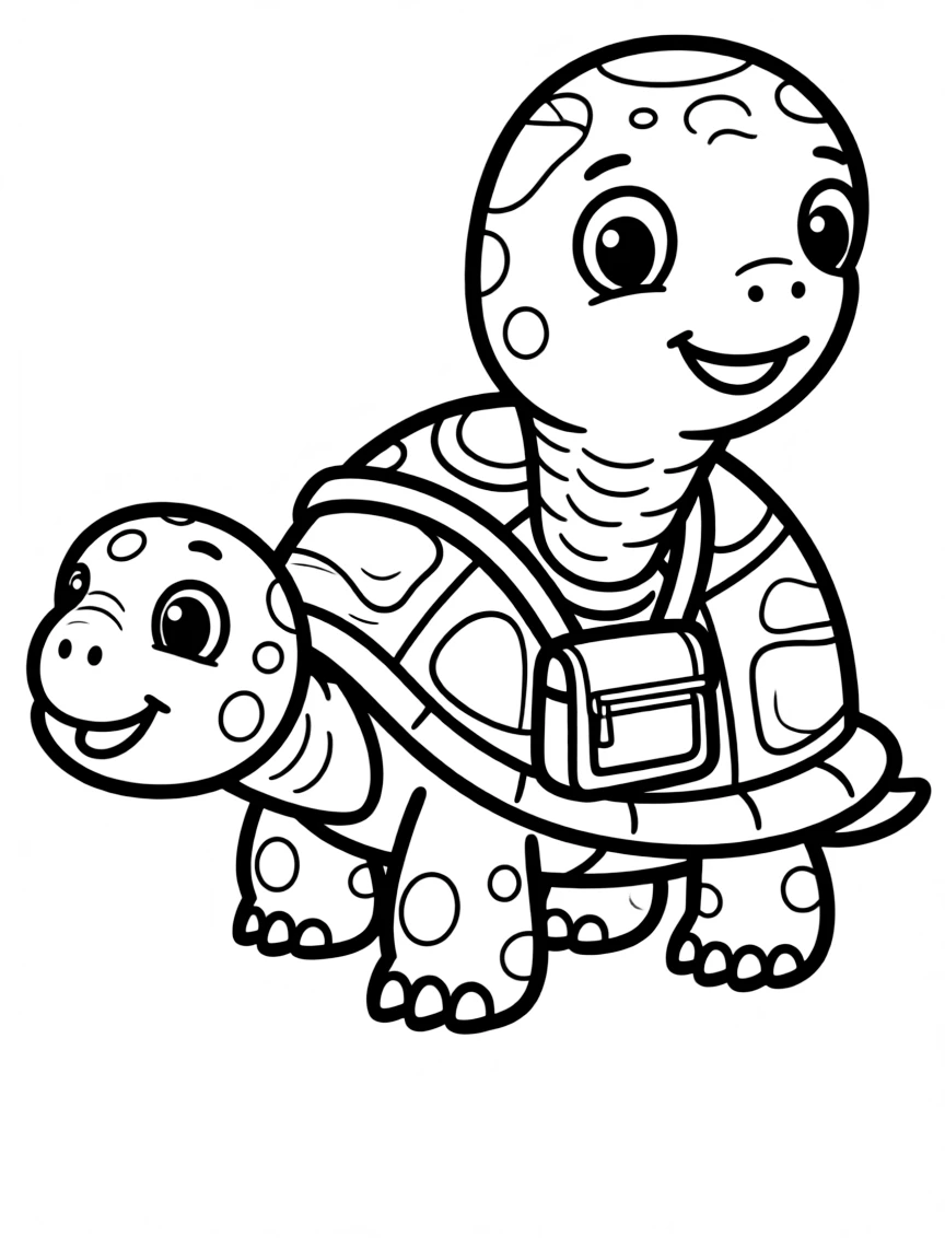 A slow turtle wearing a tiny backpack.