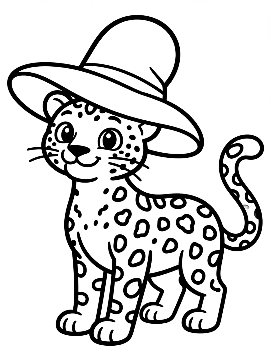 A spotted leopard wearing a funny hat.