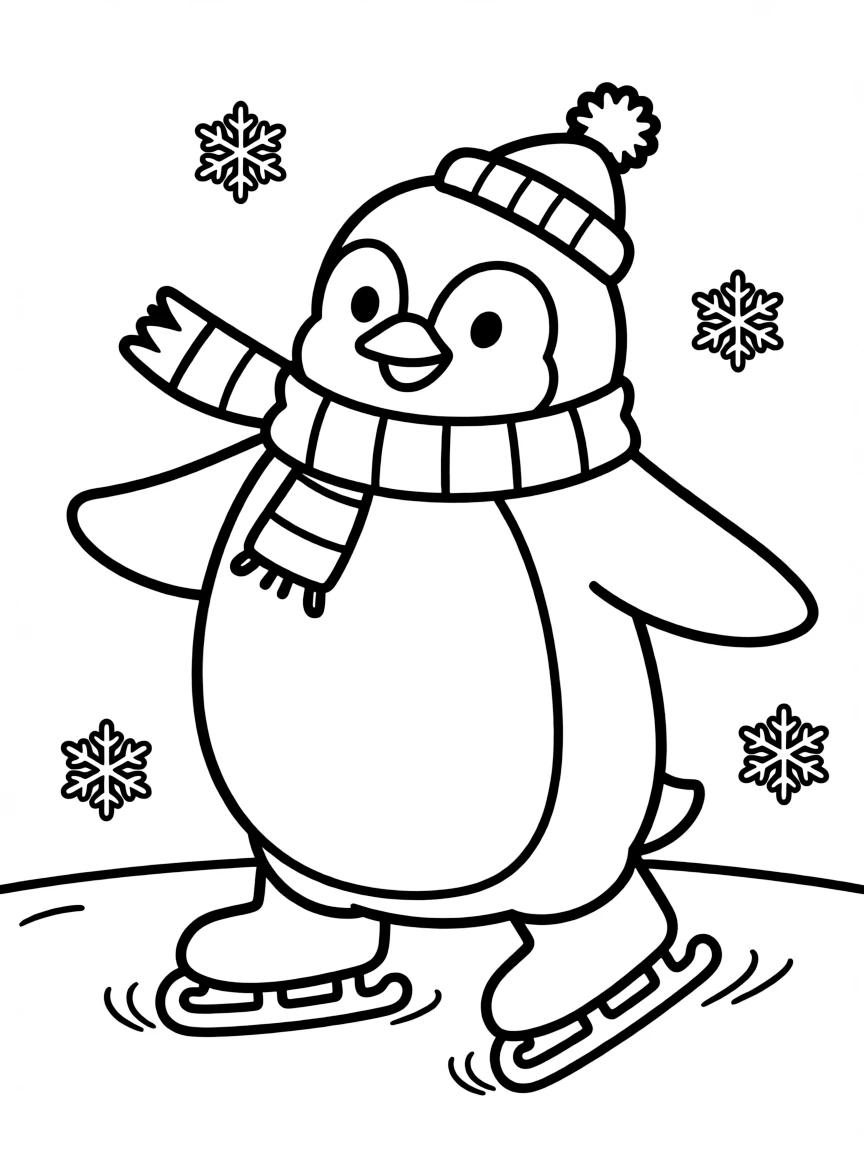 A wobbly penguin ice skating.