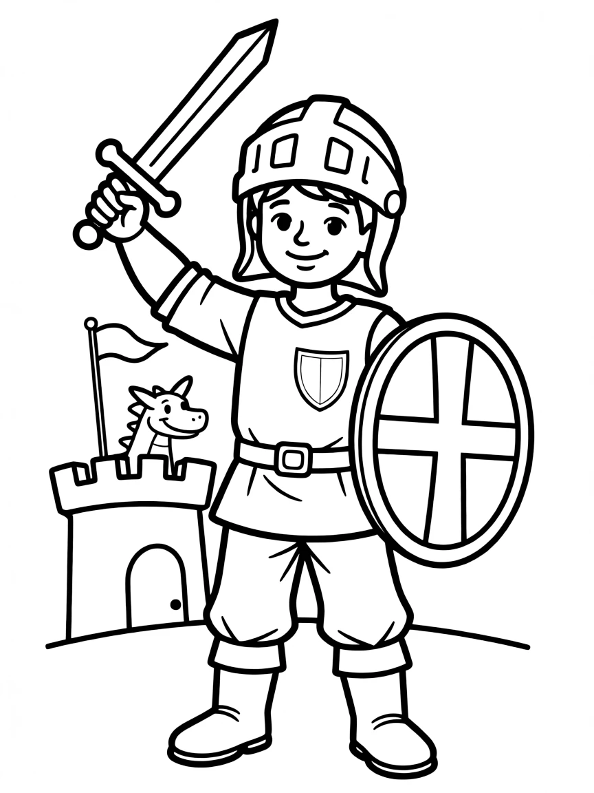 A child dressed as a brave knight.