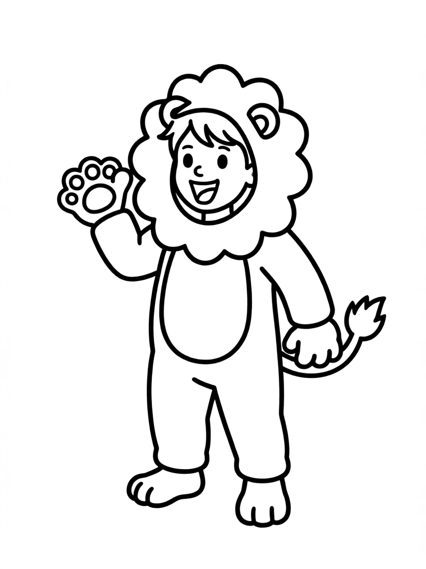 A child dressed as a roaring lion.