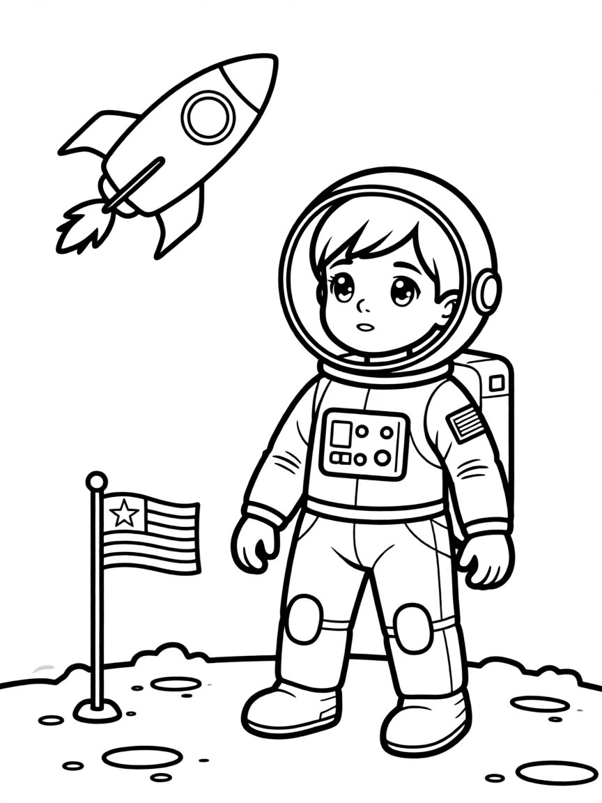 A child dressed as a curious astronaut.