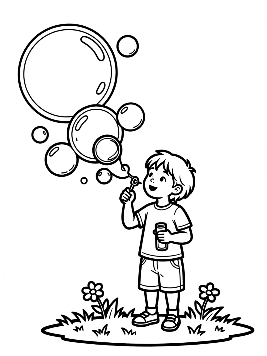 A child blowing bubbles into the sky.