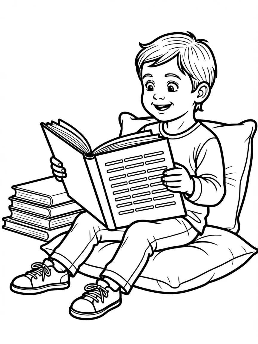 A child reading a big storybook.