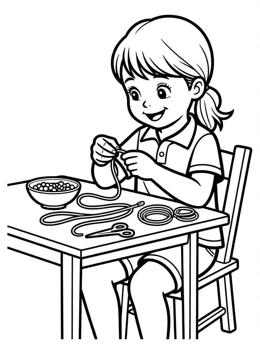 A child making a friendship bracelet.