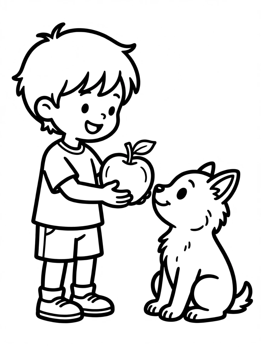 A child sharing an apple.
