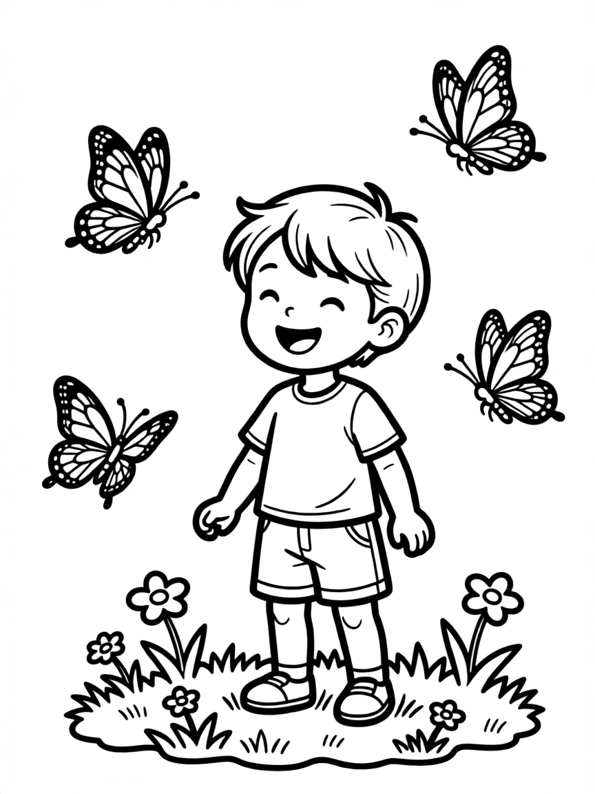 A child watching butterflies.