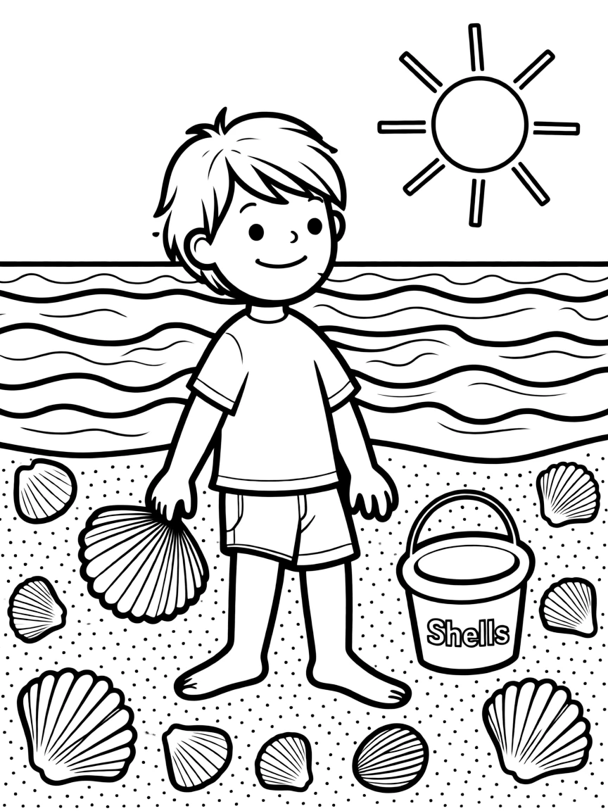 A child collecting seashells.