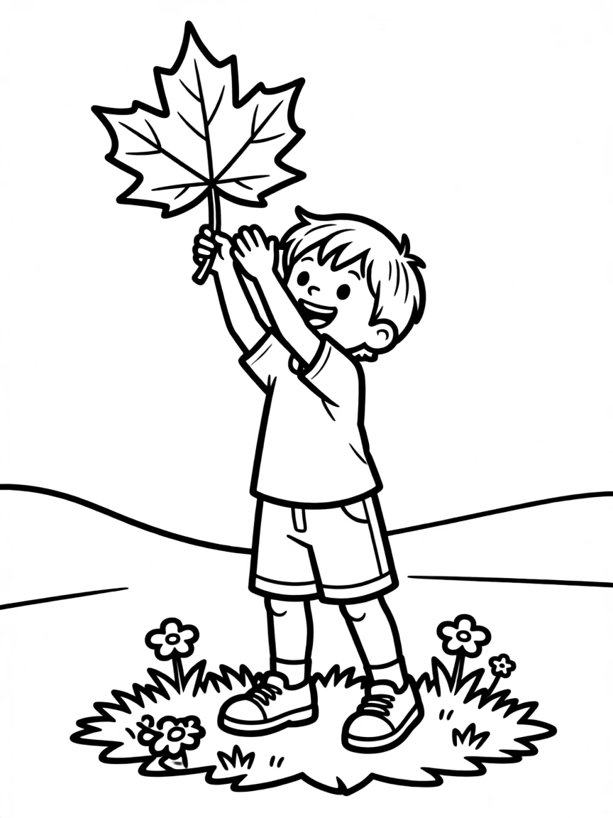 A child catching a falling leaf.