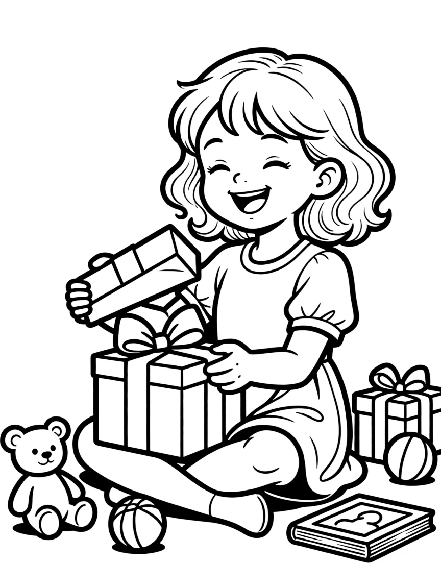 A child opening a present.
