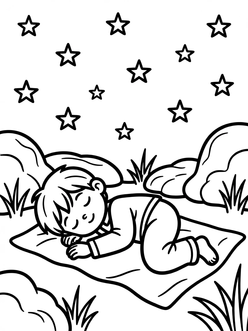 A child sleeping under the stars.