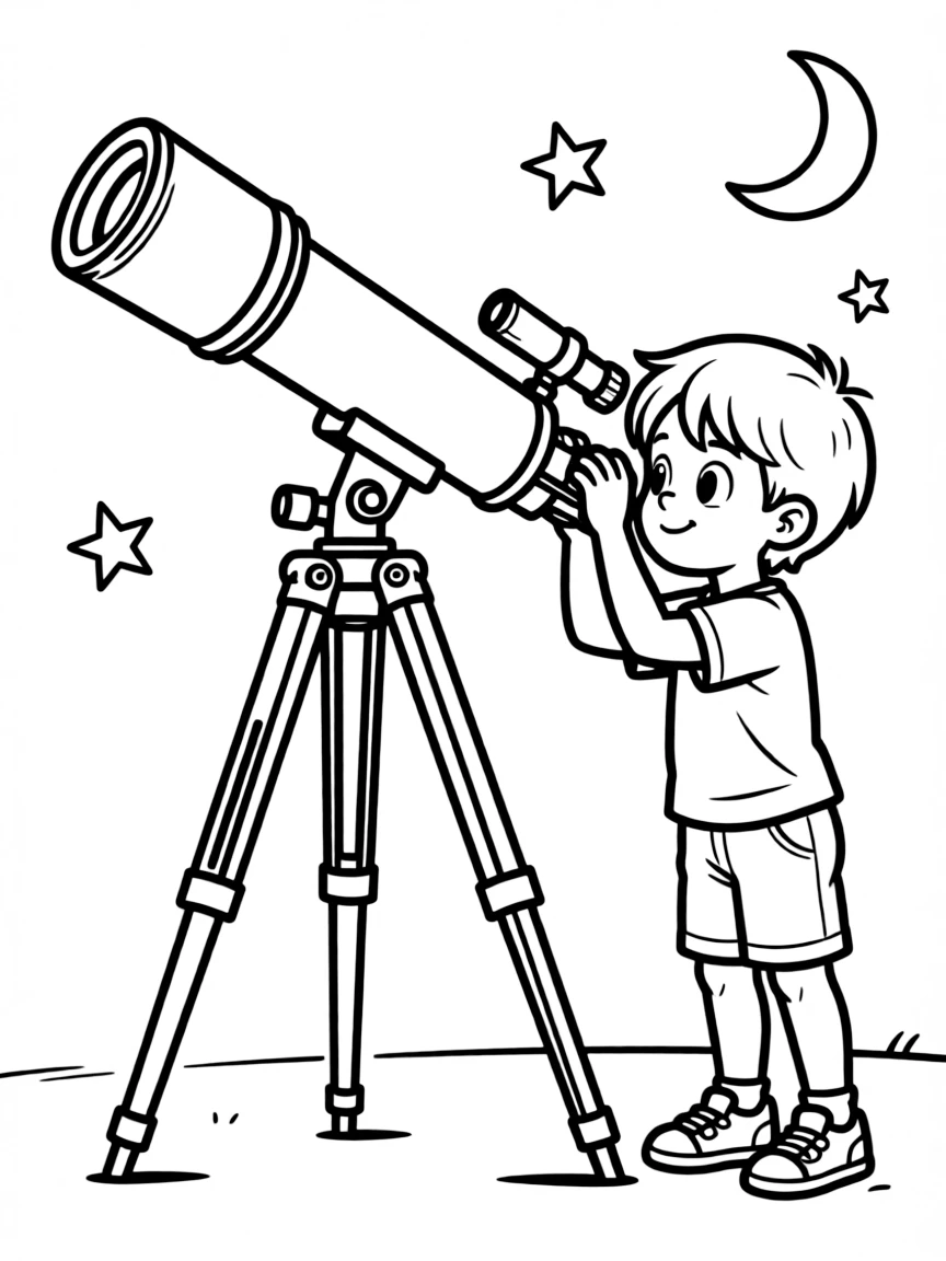 A child looking through a telescope.