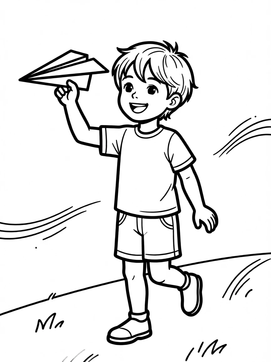 A child flying a paper airplane.