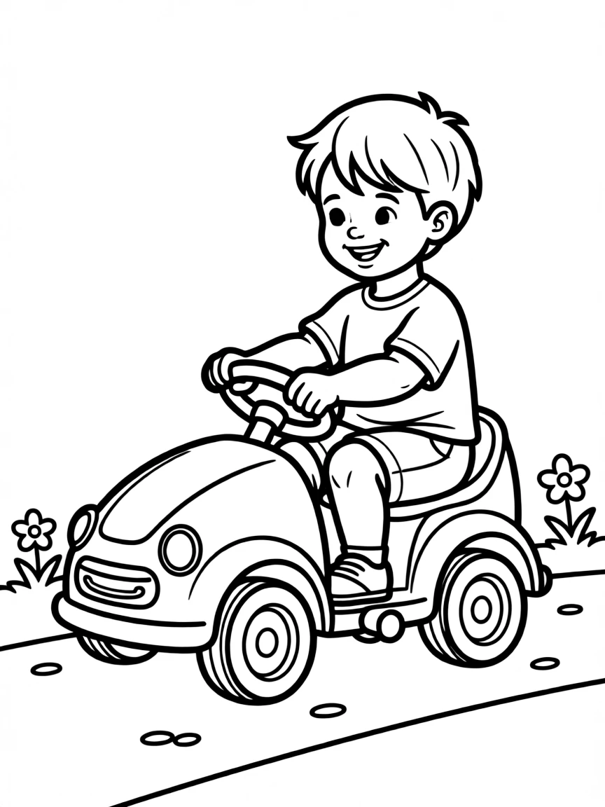 A child driving a toy car.