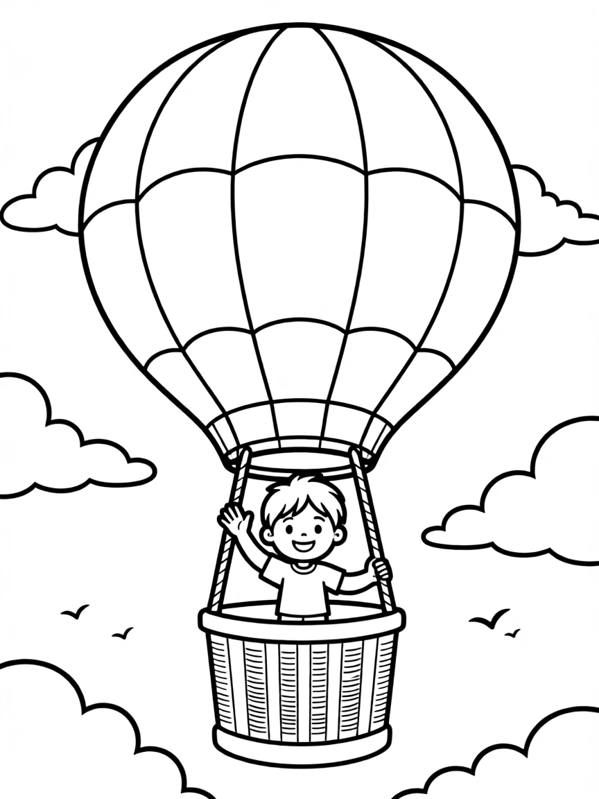 A child in a hot air balloon.