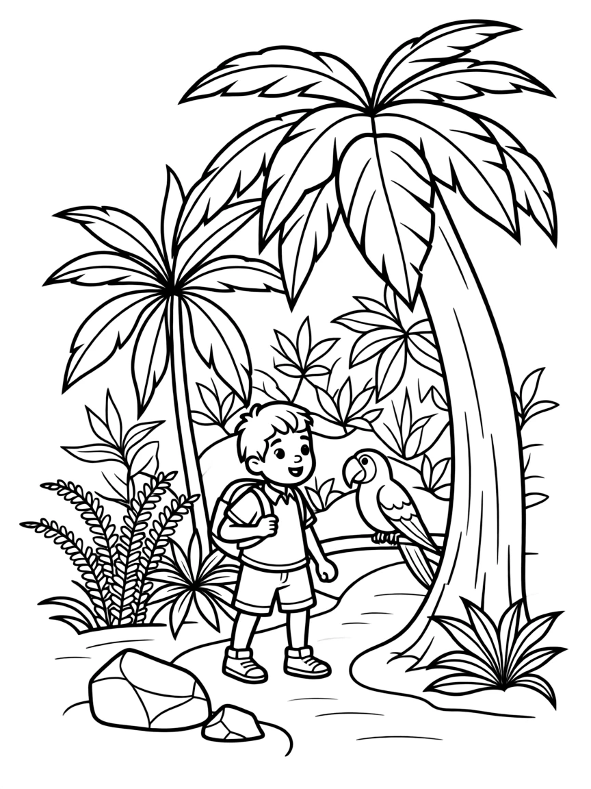A child exploring a jungle.