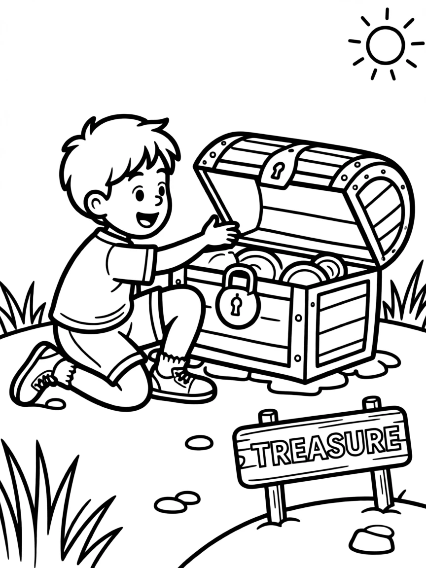 A child finding a treasure chest.