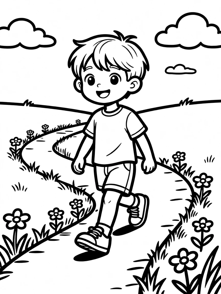 A child following a winding path.