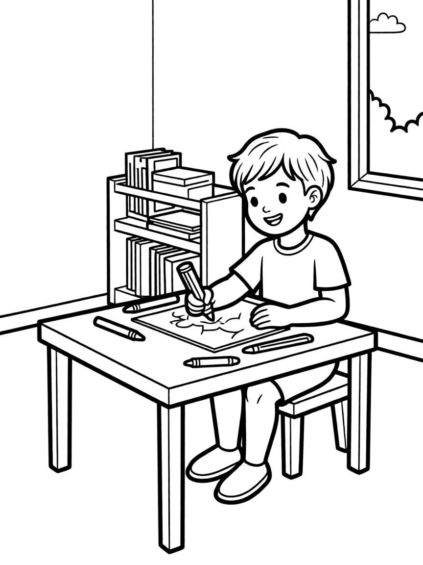 A child coloring with markers.