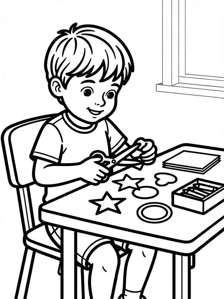 A child cutting shapes with scissors.