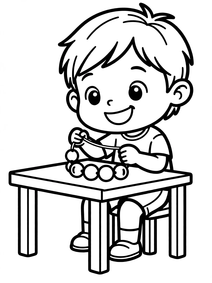 A child counting colorful beads.