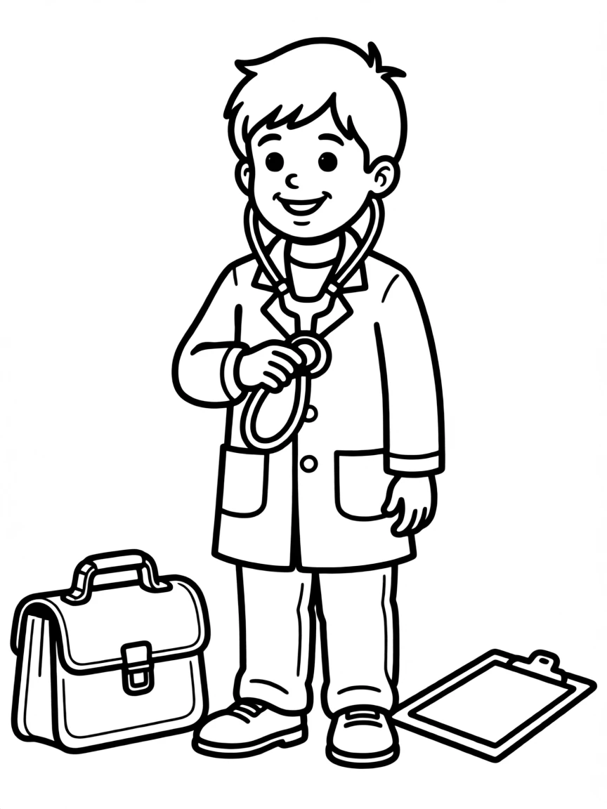 A child pretending to be a doctor.