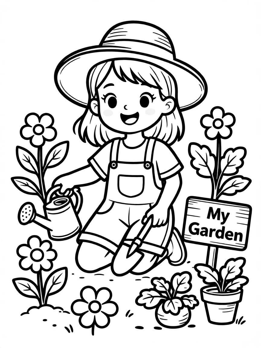 A child pretending to be a gardener.