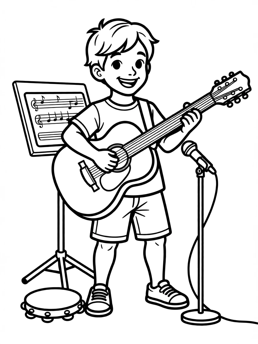 A child pretending to be a musician.