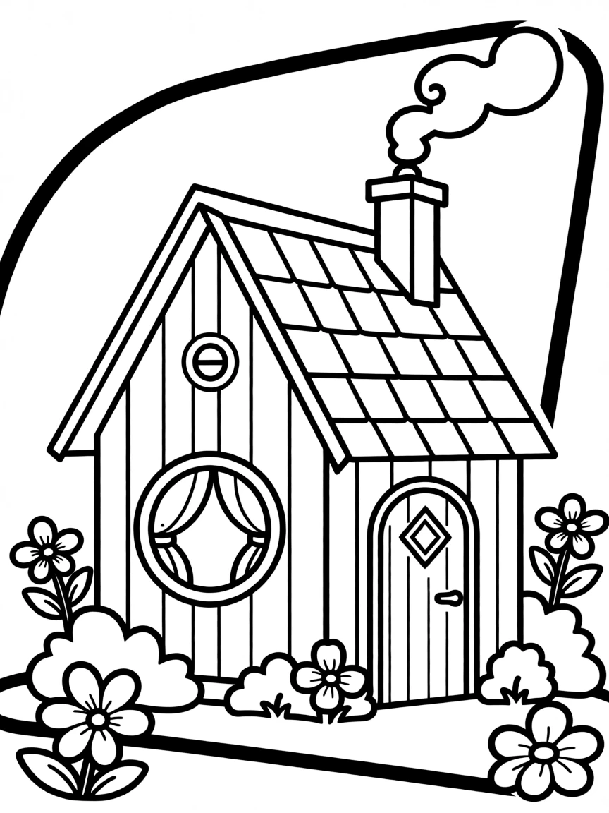 A cottage with a smoking chimney.
