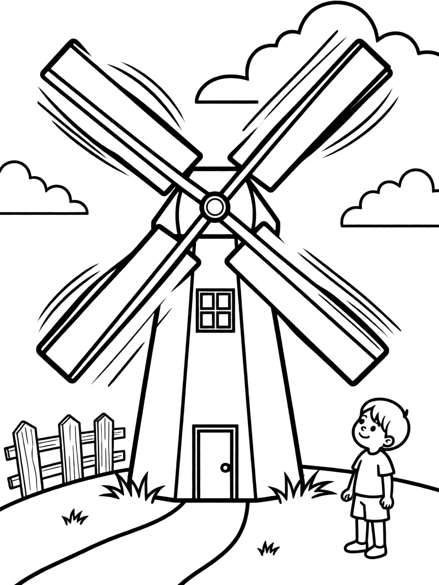 A windmill spinning.