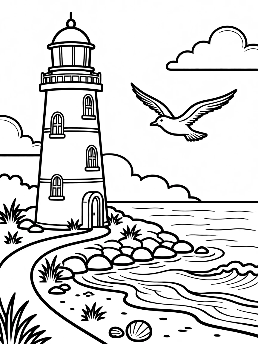 A lighthouse by the sea.
