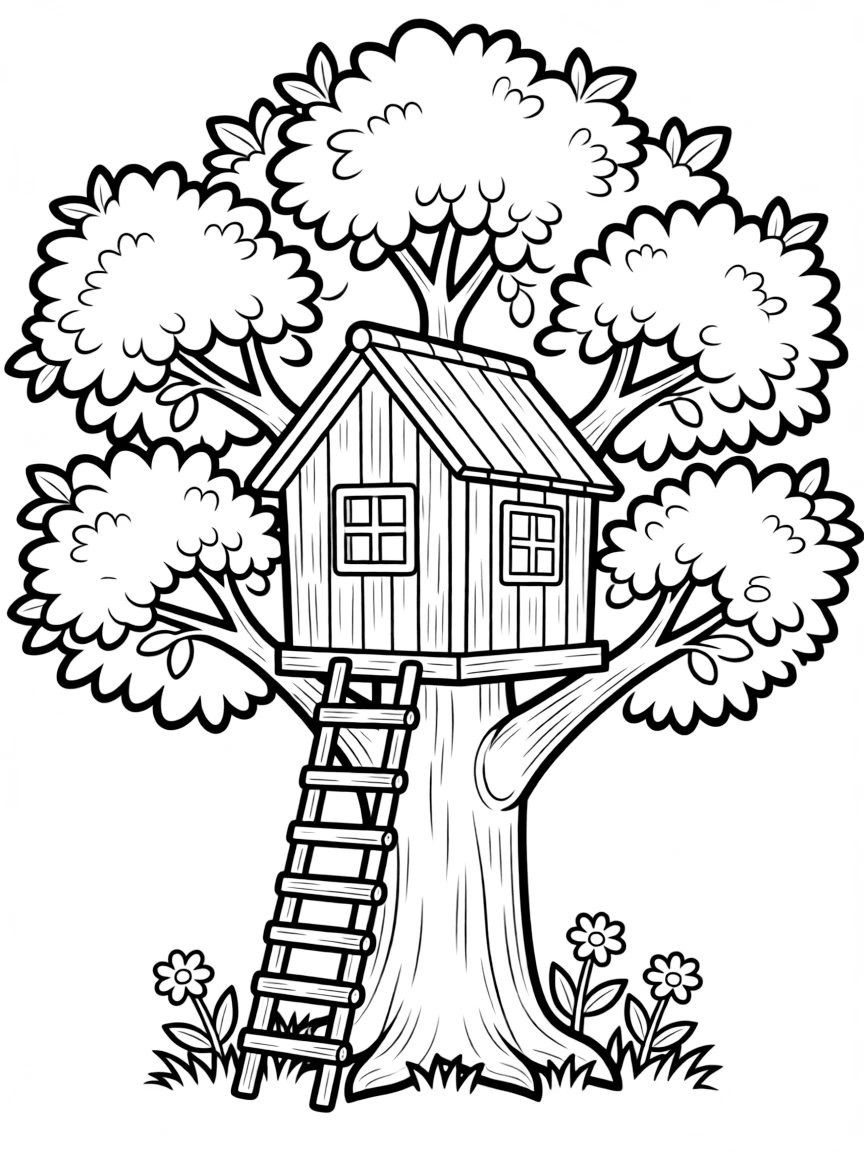 A treehouse in a big tree.
