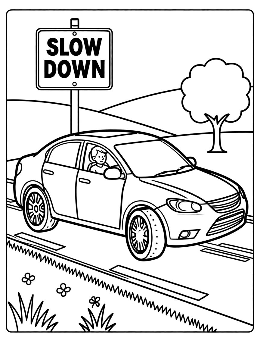 A car driving down a road.