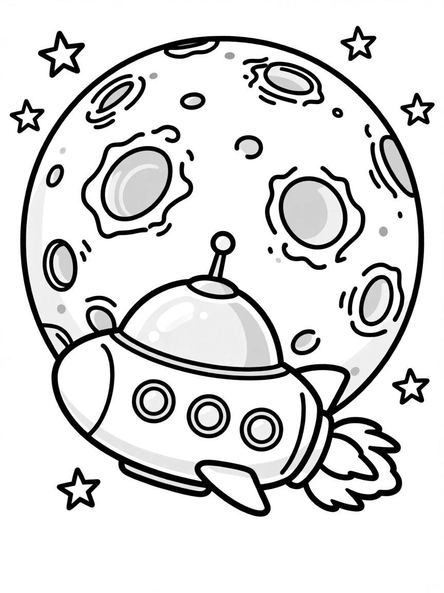 A spaceship flying to the moon.