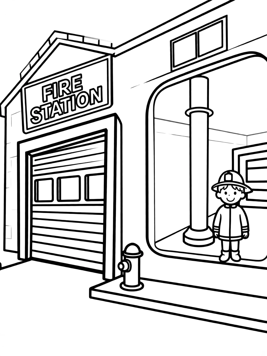 A fire station with a fire pole.