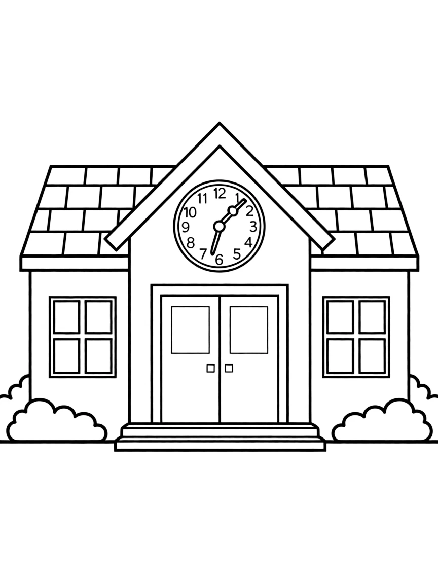 A school building with a clock.